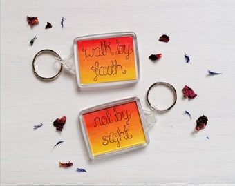 Walk By Faith Not By Sight Keyring - 2 Corinthians 5:7 Keychain - Christian Gift - Christian Fathers Day Gift - Christian Keychain - Faith