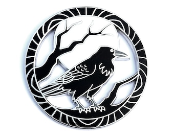 Encircled Raven Pin - Crow Pin - Black Bird Pin - Hard Enamel Pin - Witch Pin - Goth pin Magic Pin- Moon Pin - Backpack Accessory