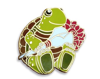 Turtle Pin Hard Enamel Holding Roses Turtle Gifts