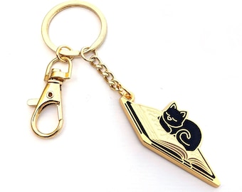 Cat Sleeping on Book Keychain - Bookish Keychain - Cat Keychain - Enamel Keychain Cat