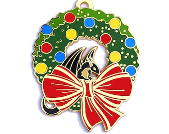 Christmas Dragon Pin, Jumbo Pin, 2.5 inch Pin, Hard Enamel Pin, Christmas Pin, Christmas Ornament, Christmas Wreath Pin, Enamel Pin Seconds