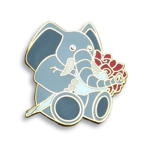 Elephant Pin, Rose Pin, Flower Pin, Enamel Pin, Valentines Pin, Cute Gift for Her, Anniversary Gift White Elephant Gift