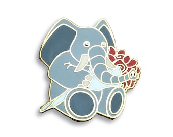Elephant Pin, Rose Pin, Flower Pin, Enamel Pin, Valentines Pin, Cute Gift for Her, Anniversary Gift White Elephant Gift