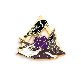 Raven with D20 Pin - Crow with D20 Pin - Trash Rolls RPG Pin - Hard Enamel Pin