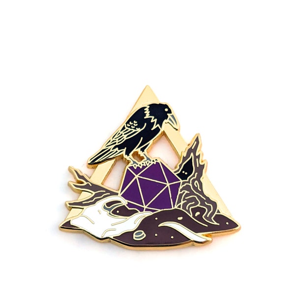 Raven with D20 Pin - Crow with D20 Pin - Trash Rolls RPG Pin - Hard Enamel Pin