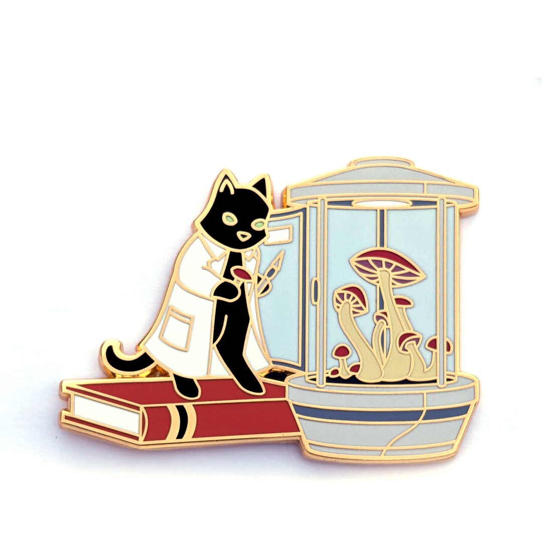 Mycology Cat Hard Enamel Pin - Scientist Cat Pin - Mushroom Enamel Pin ...