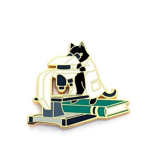 Microbiology Cat Hard Enamel Pin - Scientist Cat Pin - Microscope Enamel Pin Cat
