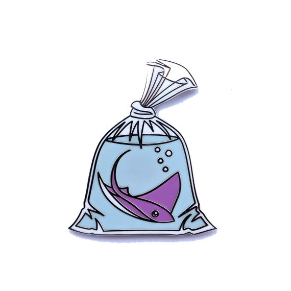 Ray Pin, Stingray Pin, Goldfish in a Bag Pin,  Hard Enamel Pin, Anime Pin, Fish in a bag Pin