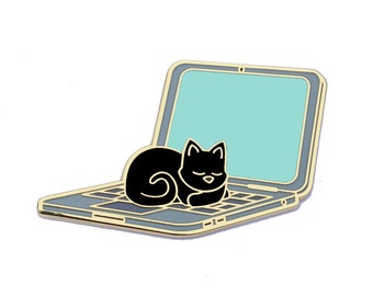 Cat Sleeping on Laptop Pin - Computer Pin - Cat Pin - Glow in the Dark - Enamel Pin Cat