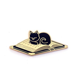 Black Cat Sleeping on Book Pin - Bookish Pin - Cat Pin - Enamel Pin Cat