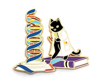 Genetics Cat Hard Enamel Pin - Scientist Cat Pin - DNA Helix Enamel Pin