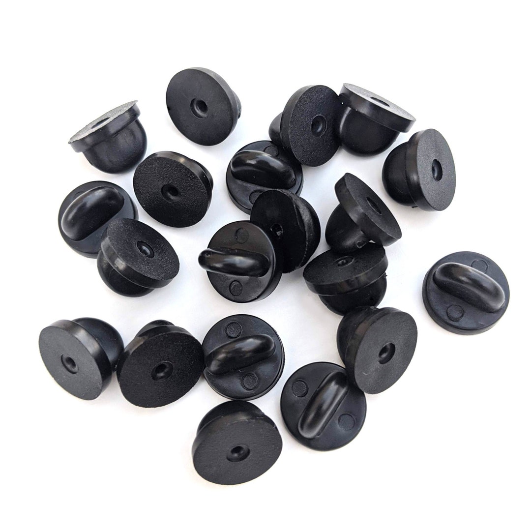 Pack of 100 Black Pin Backs Rubber Clutches Rubber Backings Enamel