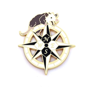Opossum on Compass Rose Pin - Travel Charm Pin - Hard Enamel Pin