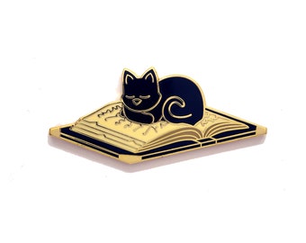 Cat Sleeping on Book Pin - Bookish Pin - Cat Pin - Enamel Pin Cat