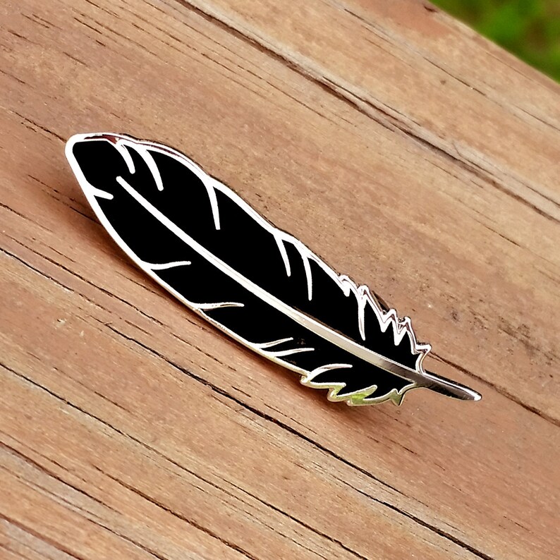 Black Feather Pin White Feather Pin Hard Enamel Etsy