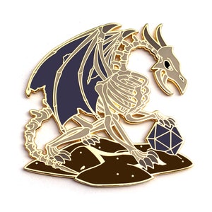 Bone Dragon with D20 Pin - Undead Dragon - Hard Enamel Pin