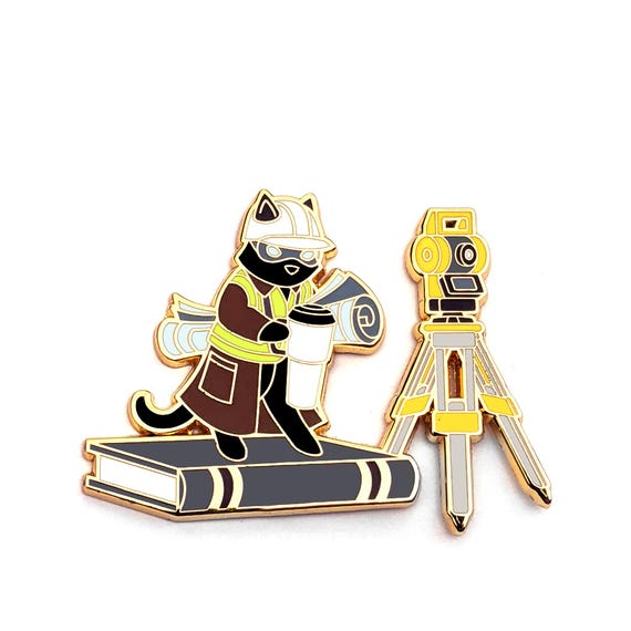 Civil Engineering Cat Hard Enamel Pin - Construction - Total Station