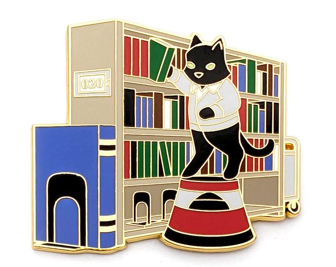 Library Science Cat Hard Enamel Pin - Librarian Cat Pin - Book Lover Enamel Pin