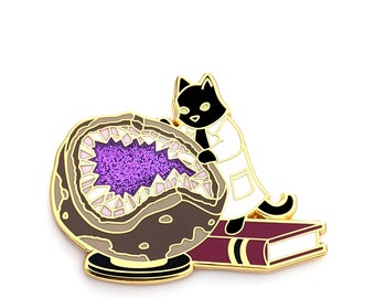 Geology Cat Hard Enamel Pin - Scientist Cat Pin - Amethyst Geode Enamel Pin Cat