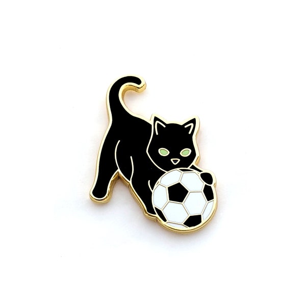 Cat with Soccer Ball Pin - Cat with Football Pin - Hard Enamel Pin