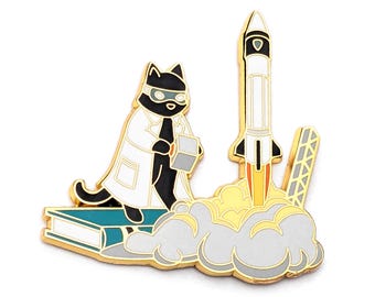 Rocket Science Cat Hard Enamel Pin - Airplane Cat Pin - Jet Engine