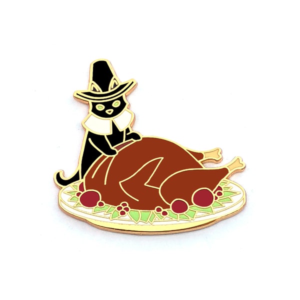 Thanksgiving Cat Pin - Hard Enamel