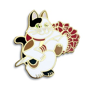 Lucky Cat Pin, Rose Pin, Hard Enamel Pin, Valentines Pin, Valentine&#39;s Pin, Anniversary Pin, Cute Pin