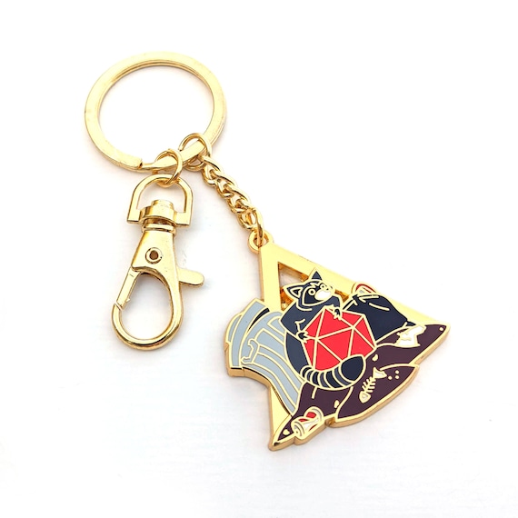 Raccoon with D20 Keychain - Trash Rolls RPG Keychain - Hard Enamel Keychain