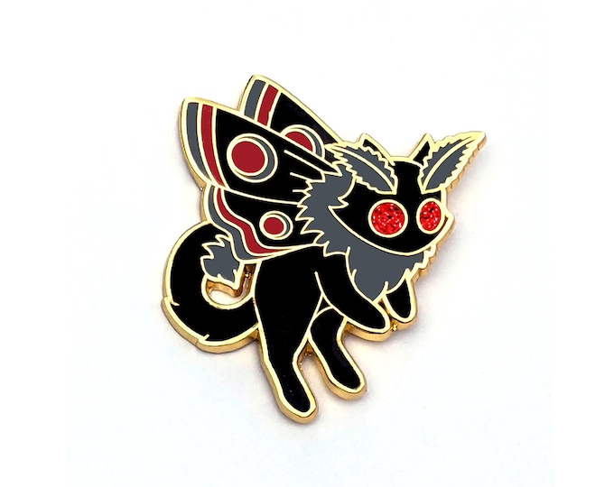 Glitter Eyes Mothman Cat - Hard Enamel Pin - Cryptid Moth Cat Pin