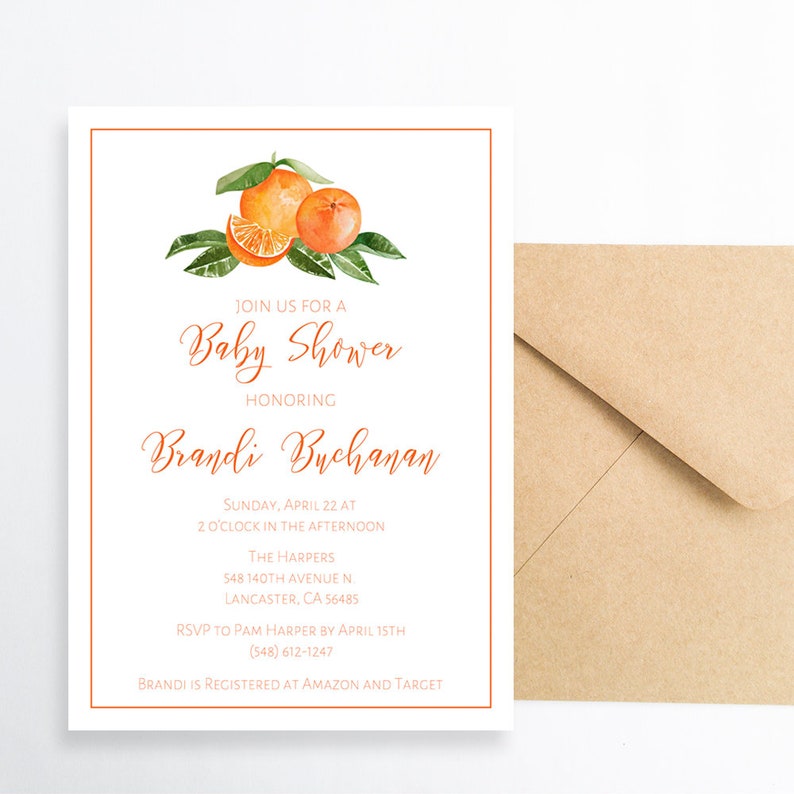 Citrus Baby Shower Invite Citrus Bridal Shower Invitation Etsy