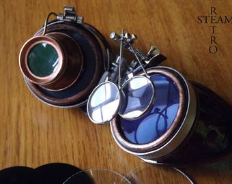 Bronze steampunk sunglasses - double Burl cyber blue lenses sunglasses burning man steampunk - Christmas gift accessories