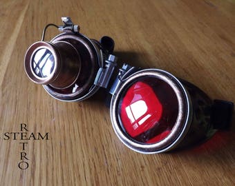 bronze red steampunk with magnifying glasses learned crazy cyber goggles burning man steampunk accessories