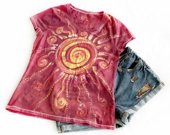 Sun batik shirts for women, hippie shirt, boho top festival clothing, summer shirt, festival shirt, tie dye shirt, hippie clothing