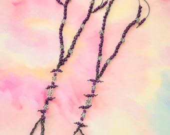 Brown & Purple Boho Hippie Adjustable Crochet Barefoot Sandals, Flower Foot Jewelry, Hippie Festival Beach Sandals