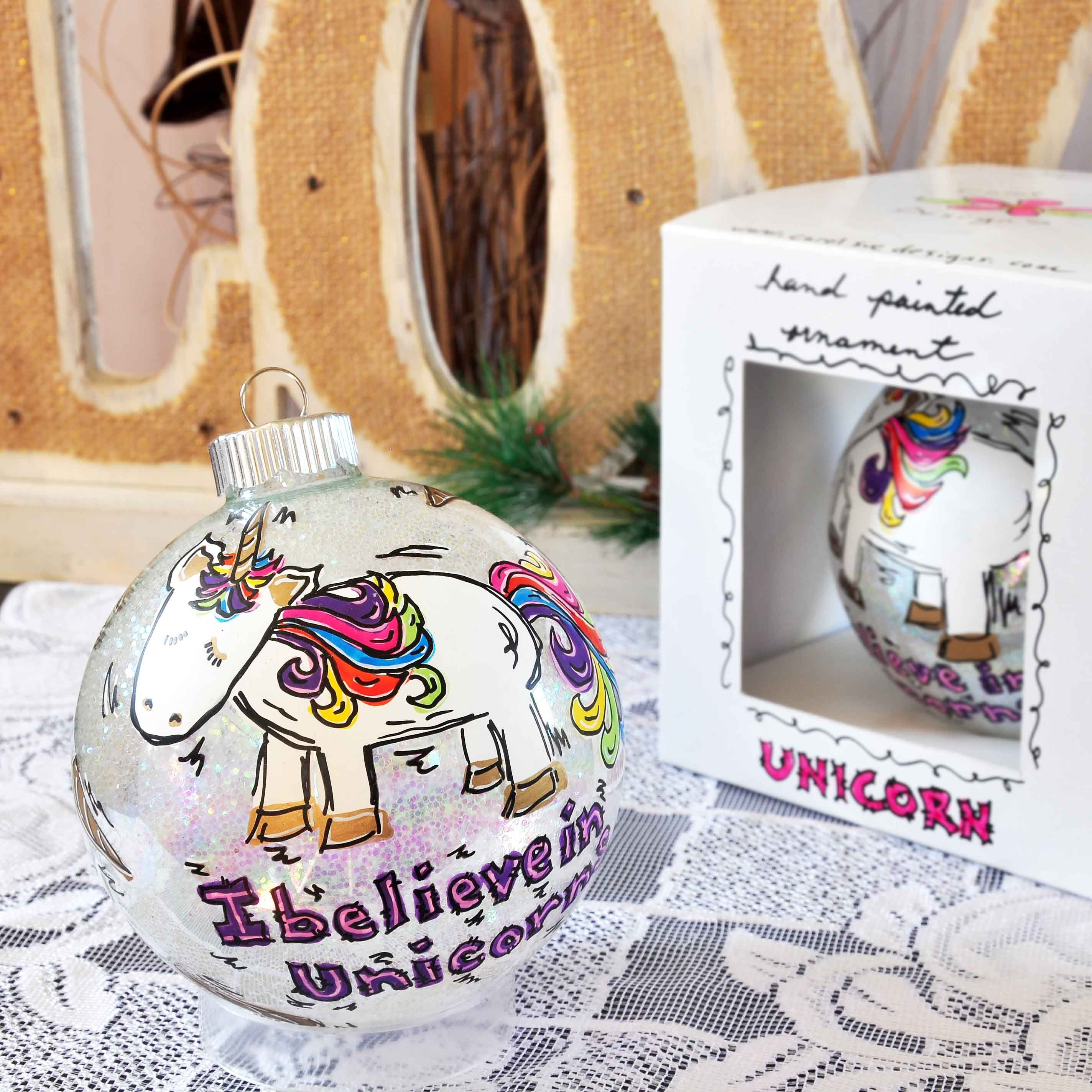 2018 Personalized Unicorn glass ball ornament Hand painted Etsy
