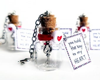 You hold the key to my heart message in a bottle, just because gift, for friend, Valentines day gifts for teens, Valentines day party favors
