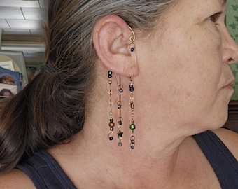 Boho Wire Ear Cuff with Dangles – Copper or Silver Hippie Ear Wrap – Gypsy Festival Jewelry – No Piercing Ear Cuff