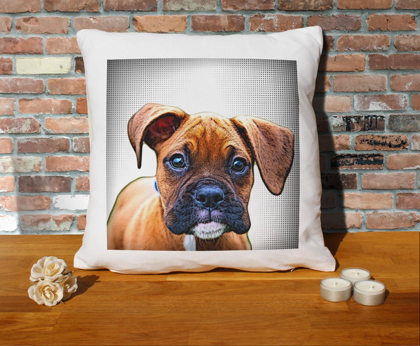 Boxer Dog Puppy Pillow Cushion 16x16in White Etsy