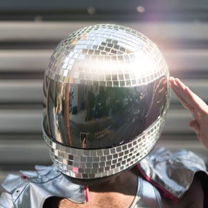 DISCO HELMET 2020 V2.0 (CUSTOM Glamourous Disco Ball Mirror Tile Motorcycle Helmet for Burning Man, Festivals, Raves, and Everyday Dancing)
