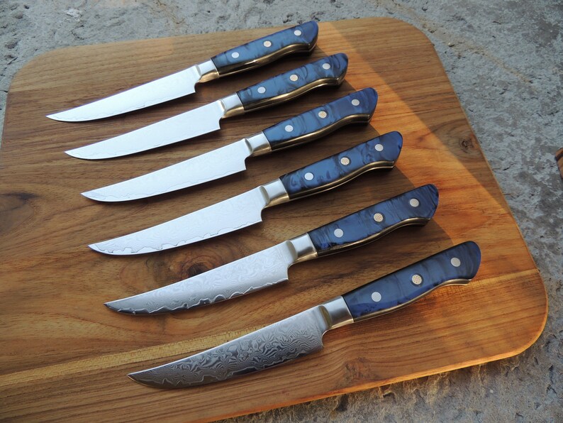 Damascus Steak Knife Set Etsy