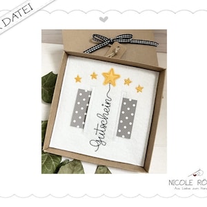 Archivo de bordado Vale ITH con 5 estrellas para el marco 18x13 para cajas de regalo, tarjetas, vales, regalos de dinero...