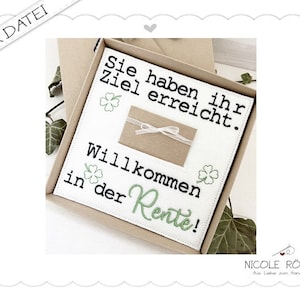 Fichier de broderie ITH "Bienvenue à la retraite" 18x13 pour coffrets cadeaux, cartes, bons, félicitations....adieu, retraite