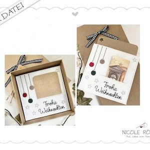 Borduurbestand ITH 10x10 set van 2 Vrolijk kerstfeest met ballen en sterren voor geschenkdozen, kaarten, vouchers, geldgeschenken... Wensvervuller