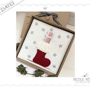 Fichier de broderie ITH bottes avec étoiles 18 x 13 cm pour coffrets cadeaux, cadeaux en argent... Père Noël ou Noël
