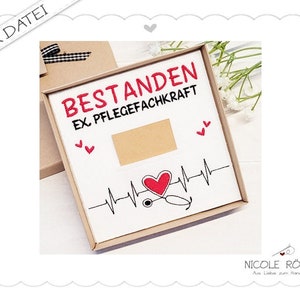 Stickdatei ITH &quot;Glückwünsche zum Examen zur Pflegefachkraft&quot; 18x13cm für Geschenkboxen, Glückwünsche, Krankenschwester...