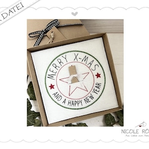 File da ricamo Timbro ITH X-Mas 18x13 per scatole regalo, cartoline, voucher, Buon Natale...