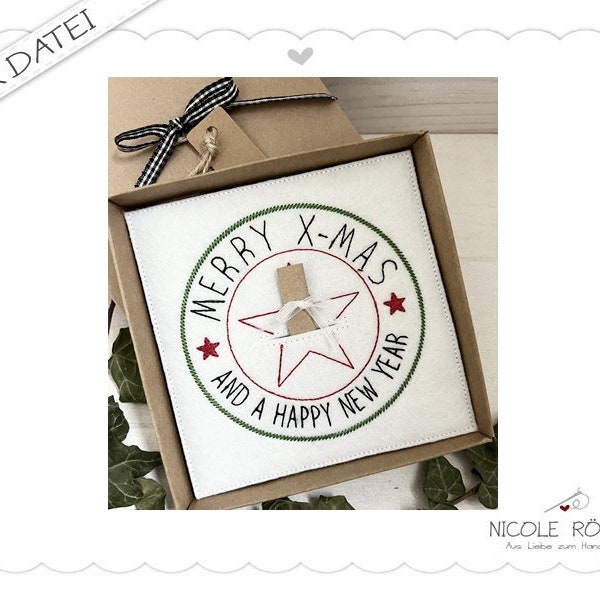 Stickdatei ITH X-Mas Stempel 18x13 für Geschenkboxen, Karten, Gutschein, Frohe Weihnachten...