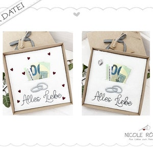 Archivo de bordado ITH set de 2 boda todo lo mejor con anillos 18 x 13 cm para cajas de regalo, felicitaciones, tarjetas de boda, regalos en efectivo....