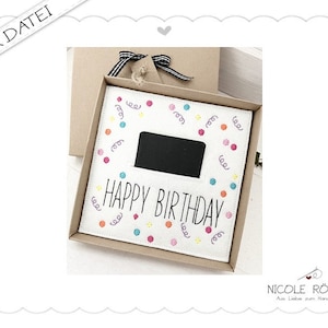 Borduurbestand ITH Happy Birthday met confetti 18x13 voor geschenkdozen, kaarten, vouchers, felicitaties .... verjaardagskaart