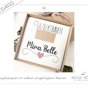 Borduurbestand ITH set van 2 - Welkom... met hart en sterren voor het 18x13 frame voor geschenkdozen, kaarten, tegoedbonnen, felicitaties...
